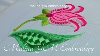 Crewel Work  How to embroider a leaf  Filling stitches [upl. by Haye946]