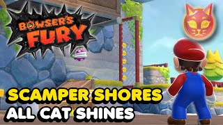 Bowsers Fury  Scamper Shores  All Cat Shine Locations Walkthrough [upl. by Wenoa]