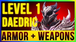 Skyrim Remastered Best DAEDRIC Weapons amp Armor ALL Enchanted At LEVEL ONE Special Edition Build [upl. by Maillij]