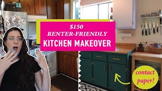 AMAZING RENTERFRIENDLY KITCHEN MAKEOVER ON A BUDGET 150  EASY DIY W CONTACT PAPER CABINETS [upl. by Joette]