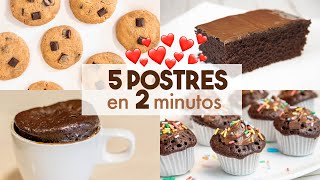 5 POSTRES en MICROONDAS 🍫🍪  en 2 minutos [upl. by Sandell266]