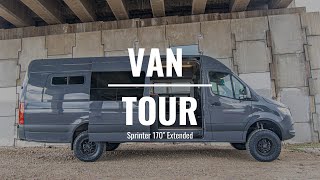 VAN TOUR  Sprinter 170” Extended High Roof 4x4  Custom Camper Van Build  Rossmönster Vans [upl. by Boccaj]