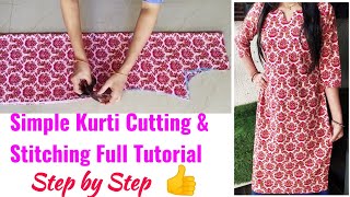 Kurti Cutting and Stitching Step by Step  KurtiSuitkameez Cutting and Stitching Full Tutorial [upl. by Llenna412]