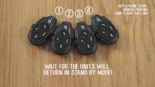 Interphone Tutorial 9 Automatic Pairing and Conferencing up to 4 units [upl. by Ahsiekel]