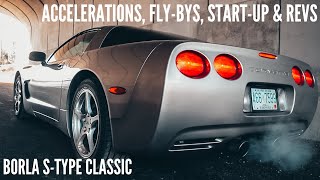 C5 Corvette Borla SType Classic Exhaust Sounds  Accelerations FlyBys Start Up amp Revs  DriveHub [upl. by Nimar646]