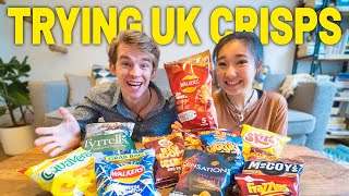 Americans Try British Crisps For First Time  Sausage Roll Crisps Skips Frazzles Quavers [upl. by Mahoney]