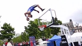 Backflip Off The Backboard Dunk  Lords of Gravity At NBA 3X [upl. by Drahcir]