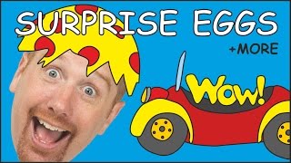 Surprise Eggs Toys Unboxing  MORE English Stories for Kids from Steve and Magggie  Wow English TV [upl. by Thurmann660]