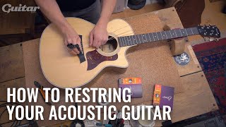 How to correctly restring your acoustic  Guitarcom DIY [upl. by Irim91]