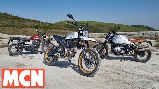 MCN Scrambler Group Test  Review  Motorcyclenewscom [upl. by Marcie]