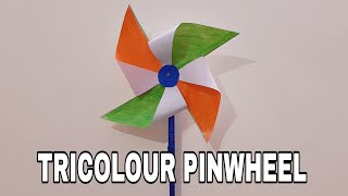 How to make tricolour pinwheel  Easy paper crafts  Independence Day Special [upl. by Elleret]