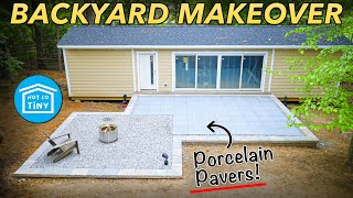 How to install PORCELAIN PAVERS  BACKYARD PATIO MAKEOVER DIY [upl. by Ecadnak]