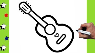 Guitar Drawing Easy  How To Draw a Guitar step by step [upl. by Rosner599]