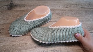 Домашние уютные следки спицами  Homemade slippers knitting pattern [upl. by Wasson]