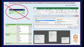 Excel Basics 21 Relationships Rather than VLOOKUP for PivotTable Reports Excel 2016 Data Model [upl. by Urban665]