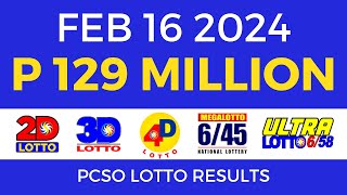 Lotto Result February 16 2024 9pm PCSO [upl. by Uok]